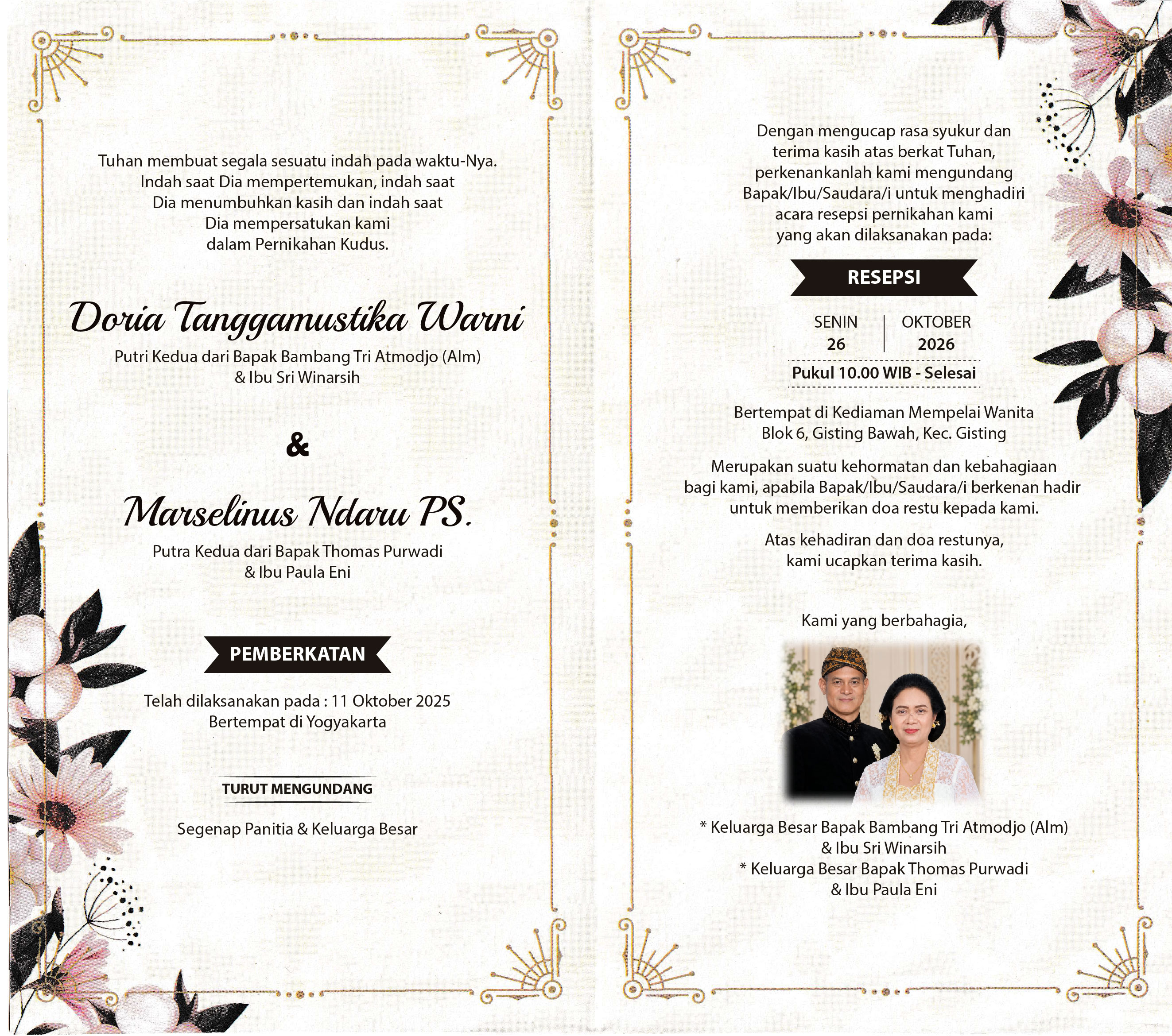 Kartu Undangan Fisik Doria dan Marselinus